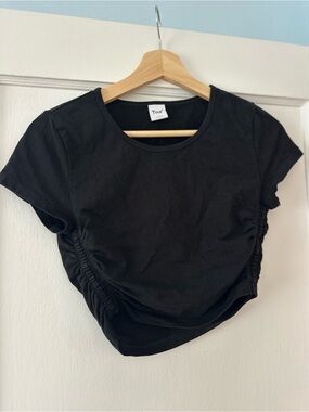 TNA Black Ruched Side Crop Tee Top